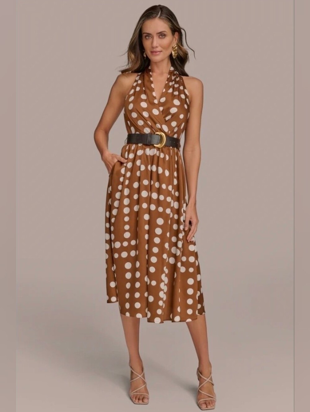 Donna Karan NY Polka Dot Belted Midi Dress M